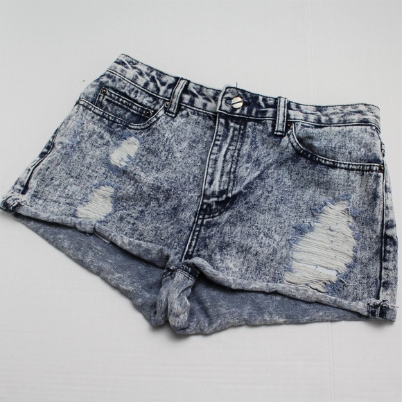 Acid Wash Jean Shorts Distressed - Picture 2 of 6